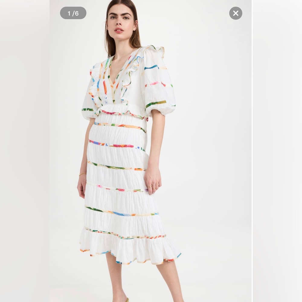 NWT FARM Rio Mixed Off White Prints Midi Dress